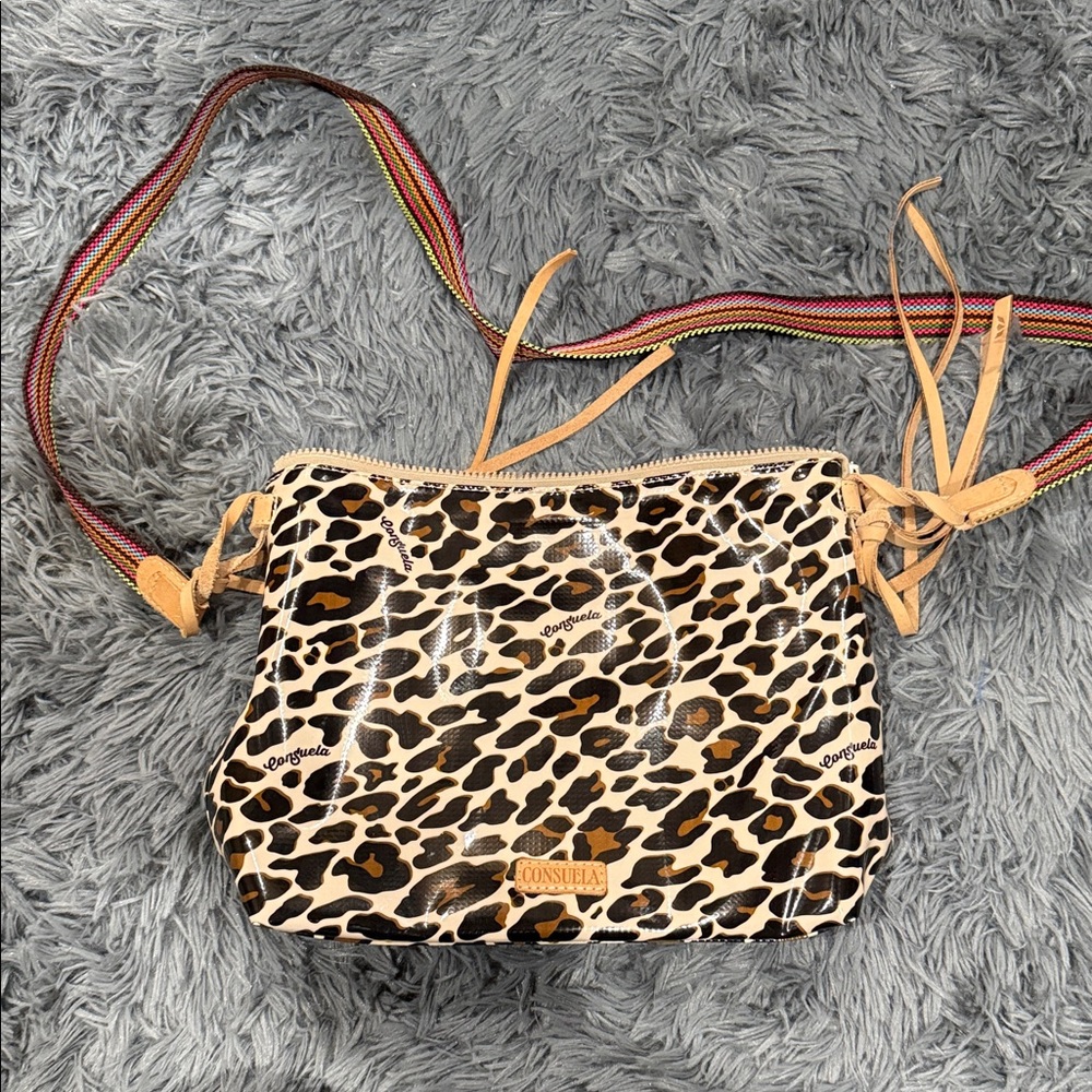 Consuela Wild Leopard Crossbody Bag with Multicolor Strap